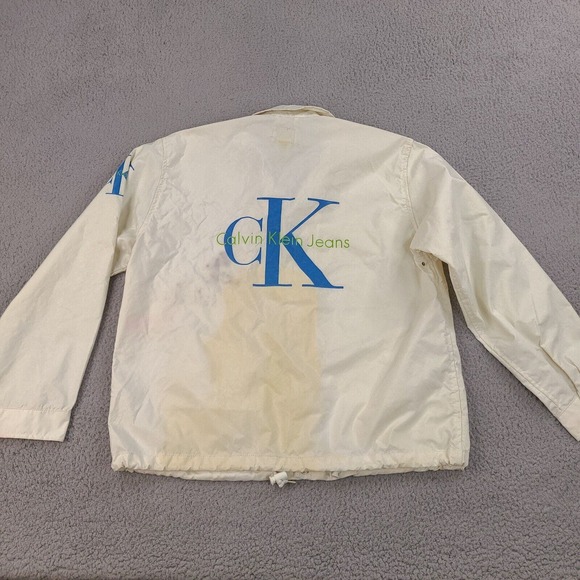 Calvin Klein Jeans Rain Coat Jacket Womens Large White Snap Button‎ Windbreaker - Picture 1 of 16